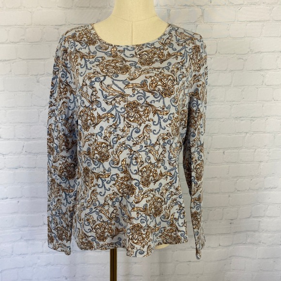 St. John's Bay Medium Blue Brown Paisley Rhinestone Boho Cottagecore Top - Picture 2 of 9